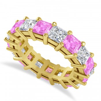 Princess Diamond & Pink Sapphire Wedding Band 14k Yellow Gold (7.17ct)