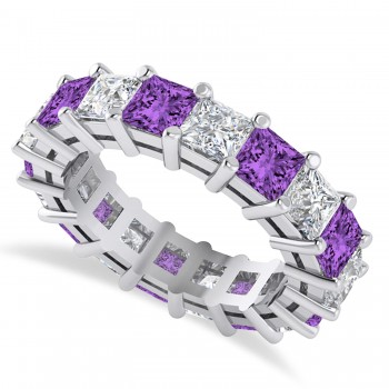 Princess Diamond & Amethyst Wedding Band 14k White Gold (5.94ct)