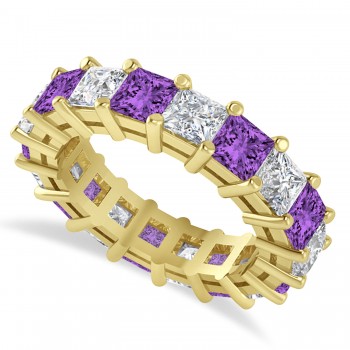 Princess Diamond & Amethyst Wedding Band 14k Yellow Gold (5.94ct)