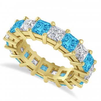 Princess Diamond & Blue Topaz Wedding Band 14k Yellow Gold (5.94ct)