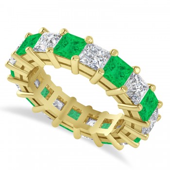 Princess Diamond & Emerald Wedding Band 14k Yellow Gold (5.94ct)