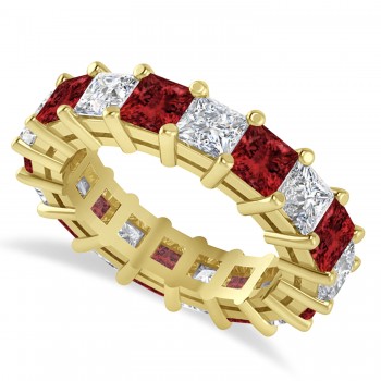 Princess Diamond & Garnet Wedding Band 14k Yellow Gold (5.94ct)