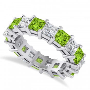 Princess Diamond & Peridot Wedding Band 14k White Gold (5.94ct)