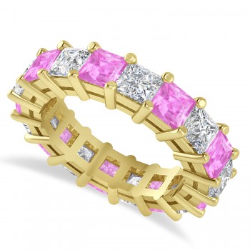 Princess Diamond & Pink Sapphire Wedding Band 14k Yellow Gold (5.94ct)