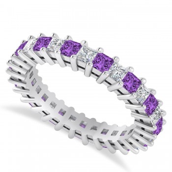 Princess Diamond & Amethyst Wedding Band 14k White Gold (2.32ct)