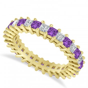 Princess Diamond & Amethyst Wedding Band 14k Yellow Gold (2.32ct)