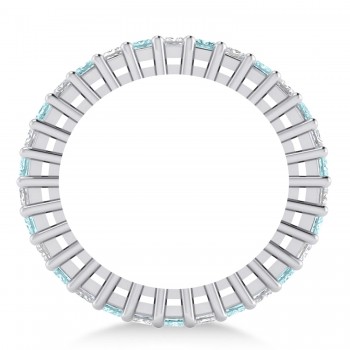 Princess Diamond & Aquamarine Wedding Band 14k White Gold (2.32ct)