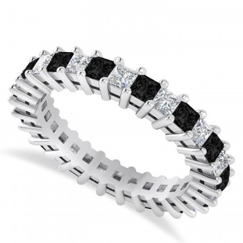 Princess Black & White Diamond Wedding Band 14k White Gold (2.32ct)