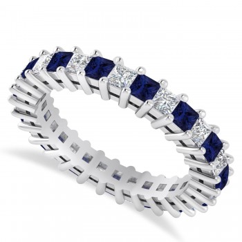 Princess Diamond & Blue Sapphire Wedding Band 14k White Gold (2.32ct)