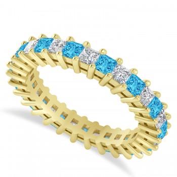 Princess Diamond & Blue Topaz Wedding Band 14k Yellow Gold (2.32ct)