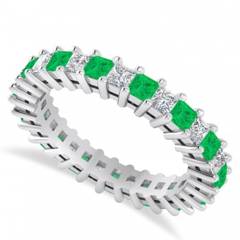 Princess Diamond & Emerald Wedding Band 14k White Gold (2.32ct)