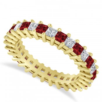 Princess Diamond & Garnet Wedding Band 14k Yellow Gold (2.32ct)