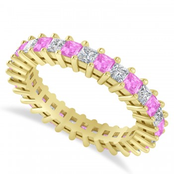 Princess Diamond & Pink Sapphire Wedding Band 14k Yellow Gold (2.32ct)