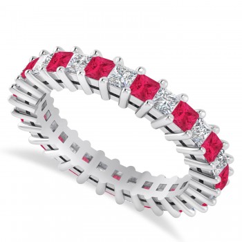 Princess Diamond & Ruby Wedding Band 14k White Gold (2.32ct)