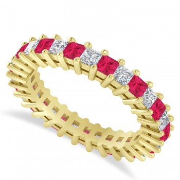 Princess Diamond & Ruby Wedding Band 14k Yellow Gold (2.32ct)