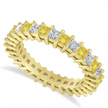 Princess Yellow & White Diamond Wedding Band 14k Yellow Gold (2.32ct)