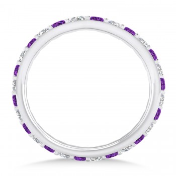 Diamond & Amethyst Eternity Wedding Band 14k White Gold (0.87ct)