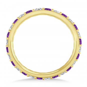 Diamond & Amethyst Eternity Wedding Band 14k Yellow Gold (0.87ct)