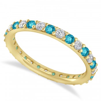 Blue & White Diamond Eternity Wedding Band 14k Yellow Gold (0.87ct)