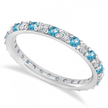 Diamond & Blue Topaz Eternity Wedding Band 14k White Gold (0.87ct)