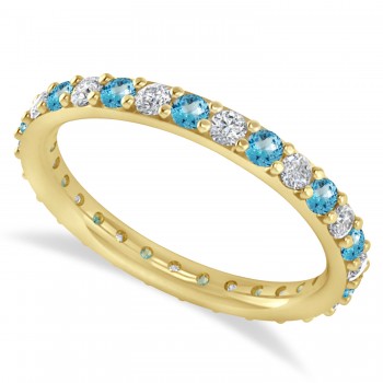 Diamond & Blue Topaz Eternity Wedding Band 14k Yellow Gold (0.87ct)