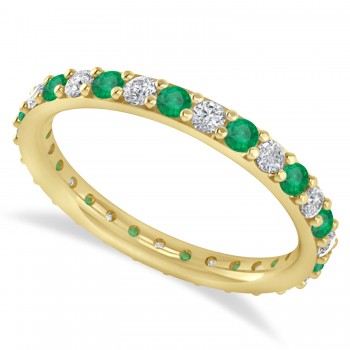 Diamond & Emerald Eternity Wedding Band 14k Yellow Gold (0.87ct)