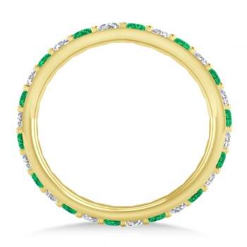 Diamond & Emerald Eternity Wedding Band 14k Yellow Gold (0.87ct)