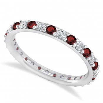 Diamond & Garnet Eternity Wedding Band 14k White Gold (0.87ct)