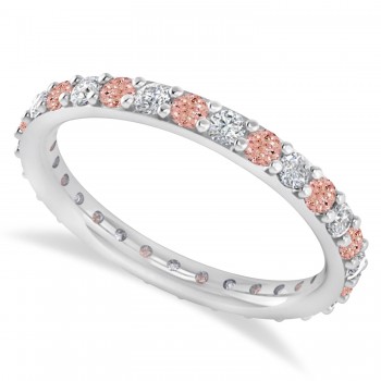 Diamond & Morganite Eternity Wedding Band 14k White Gold (0.87ct)