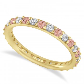 Diamond & Morganite Eternity Wedding Band 14k Yellow Gold (0.87ct)