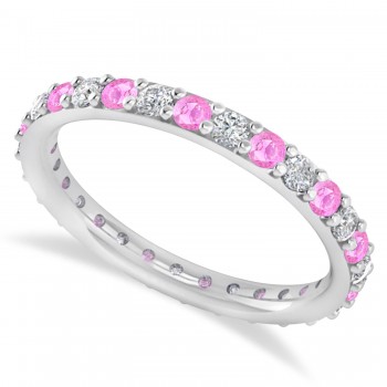 Diamond & Pink Sapphire Eternity Wedding Band 14k White Gold (0.87ct)