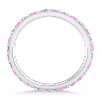 Diamond & Pink Sapphire Eternity Wedding Band 14k White Gold (0.87ct)