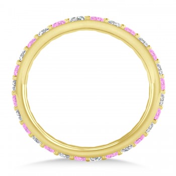 Diamond & Pink Sapphire Eternity Wedding Band 14k Yellow Gold (0.87ct)