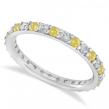 Yellow & White Diamond Eternity Wedding Band 14k White Gold (0.87ct)