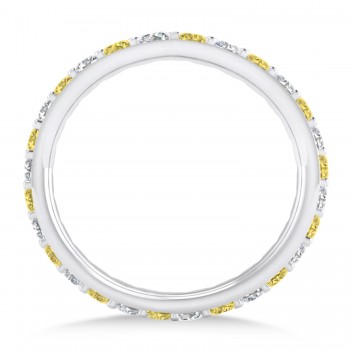 Yellow & White Diamond Eternity Wedding Band 14k White Gold (0.87ct)