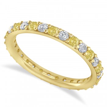 Yellow & White Diamond Eternity Wedding Band 14k Yellow Gold (0.87ct)