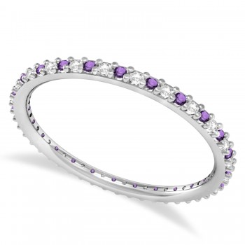 Petite Diamond & Amethyst Eternity Wedding Band 14k White Gold (0.25ct)