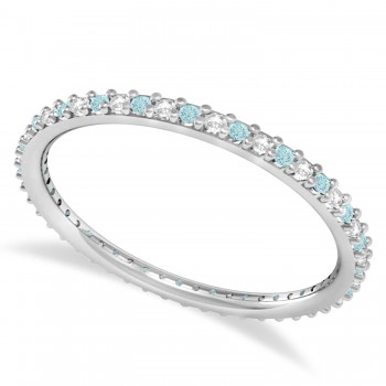 Petite Diamond & Aquamarine Eternity Wedding Band 14k White Gold (0.25ct)