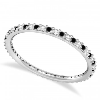 Petite Black & White Diamond Eternity Wedding Band 14k White Gold (0.25ct)