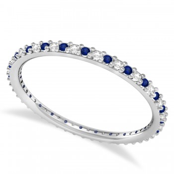 Petite Diamond & Blue Sapphire Eternity Wedding Band 14k White Gold (0.25ct)