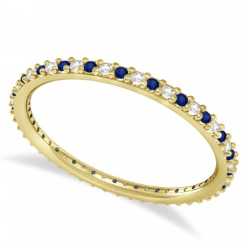 Petite Diamond & Blue Sapphire Eternity Wedding Band 14k Yellow Gold (0.25ct)