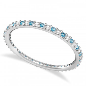 Petite Diamond & Blue Topaz Eternity Wedding Band 14k White Gold (0.25ct)