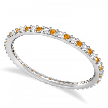 Petite Diamond & Citrine Eternity Wedding Band 14k White Gold (0.25ct)