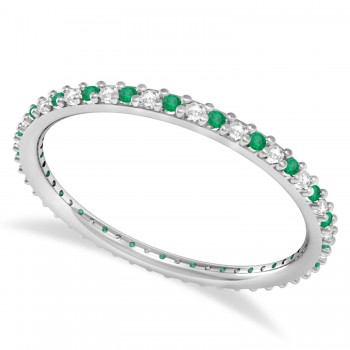 Petite Diamond & Emerald Eternity Wedding Band 14k White Gold (0.25ct)