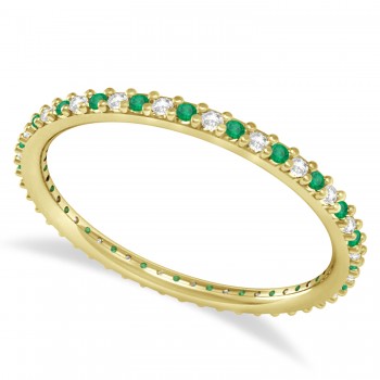 Petite Diamond & Emerald Eternity Wedding Band 14k Yellow Gold (0.25ct)