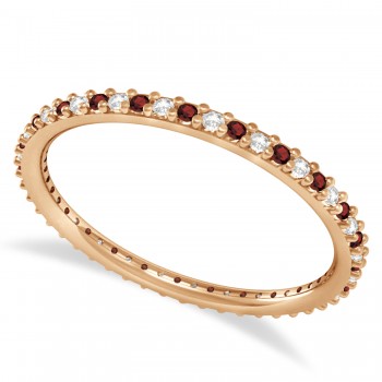 Petite Diamond & Garnet Eternity Wedding Band 14k Rose Gold (0.25ct)