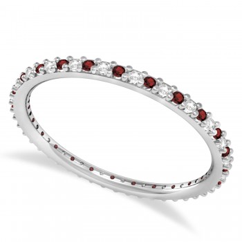 Petite Diamond & Garnet Eternity Wedding Band 14k White Gold (0.25ct)