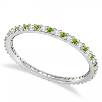 Petite Diamond & Peridot Eternity Wedding Band 14k White Gold (0.25ct)