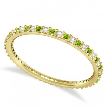 Petite Diamond & Peridot Eternity Wedding Band 14k Yellow Gold (0.25ct)