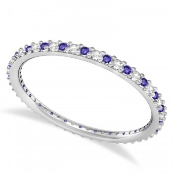 Petite Diamond & Tanzanite Eternity Wedding Band 14k White Gold (0.25ct)